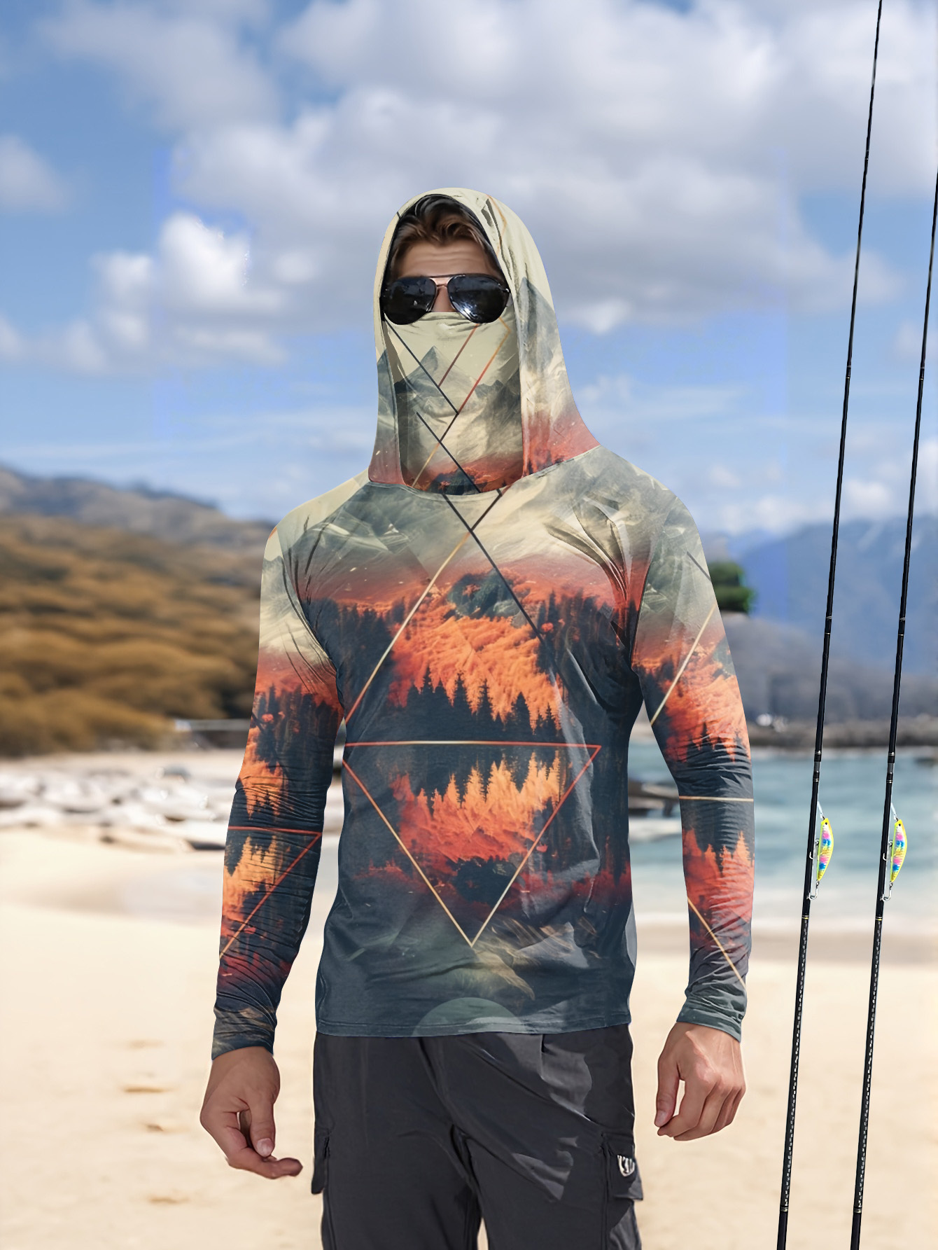 Summer Clothing Long Sleeve - Outdoor Men's Fishing Hoodie Built‑in Face