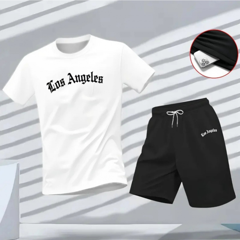 Summer Clothing Haul - Men's Los Angeles Letter Print Tracksuit