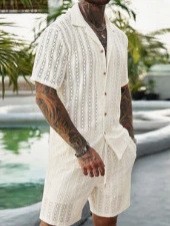 Men Crochet Knit 2 Piece Set L - Summer Clothing Guys recension och pris