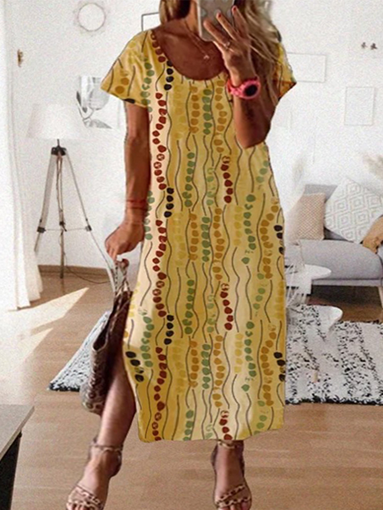 Plus Size Yellow Printed Midi  - Summer Upf Clothing recension och pris